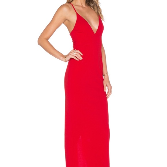 x Love Indie Polly V Cut Maxi Dress in Red - Picture 2 of 12